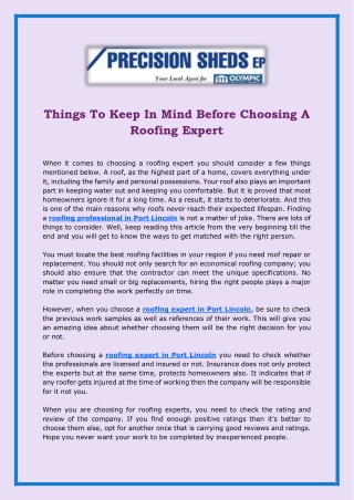 Things To Keep In Mind Before Choosing A Roofing Expert