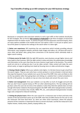 Top 5 benefits of taking up an SEO company for your SEO business strategy