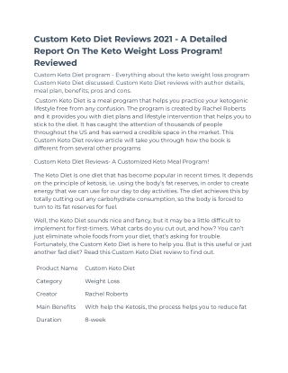 Custom Keto Diet Reviews 2021 - A Detailed Report On The Keto Weight Loss Program