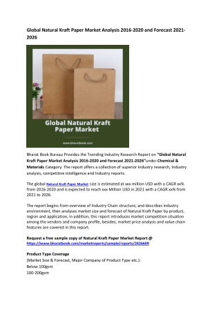 Global Natural Kraft Paper Market Analysis 2016-2020 and Forecast 2021-2026