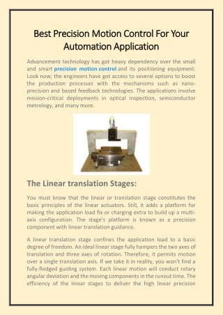 Best Precision Motion Control For Your Automation Application