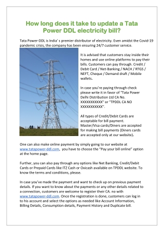 How long does it take to update a tata power ddl electricity bill