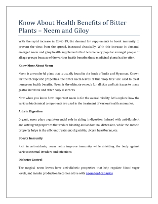 Know About Health Benefits of Bitter Plants – Neem and Giloy