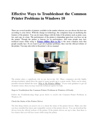 Effective Ways to Troubleshoot the Common Printer Problems in Windows 10
