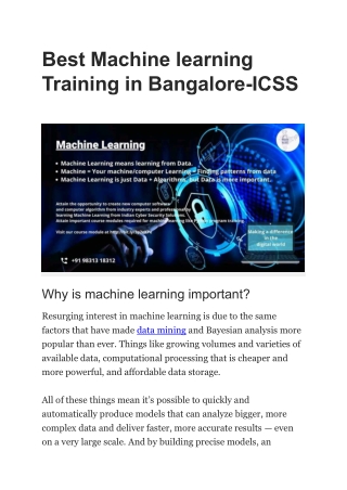 Best Machine learning Training in Bangalore-ICSS