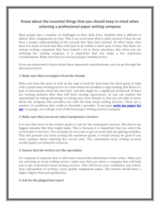 Know about the essential things that you should keep in mind when selecting a professional paper writing company
