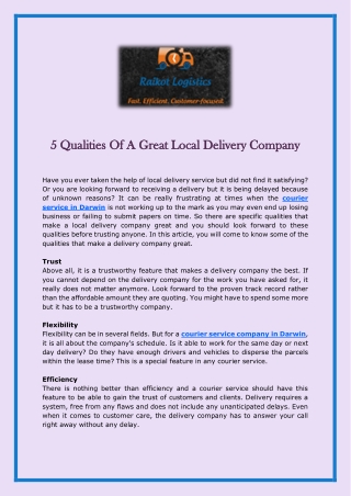 5 Qualities Of A Great Local Delivery Company