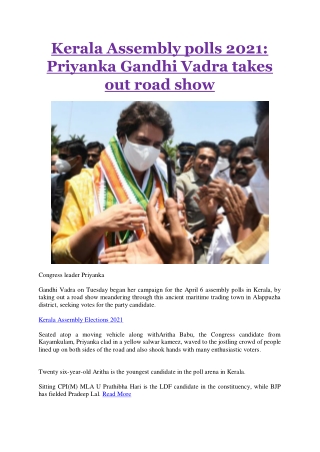 Kerala Assembly polls 2021: Priyanka Gandhi Vadra takes out road show