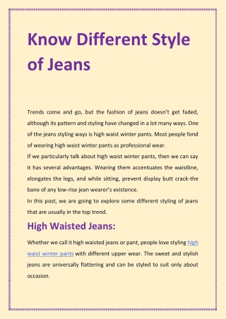 Know Different Style of Jeans