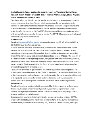 Functional Safety Market 2020 Global Trends, Growth Factors, COVID – 19 Outbreak 2027