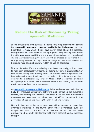 Reduce the Risk of Diseases by Taking Ayurvedic Medicines