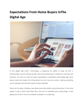 Expectations From Home Buyers In The Digital Age