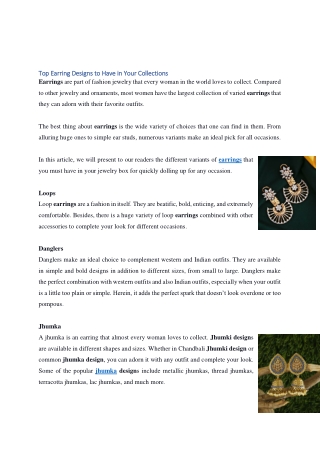 Top Earring Designs to Have in Your Collections