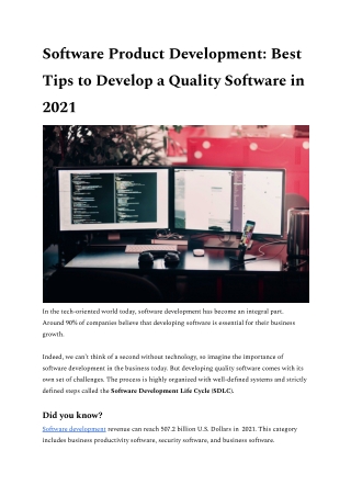 Software Product Development: Best Tips to Develop a Quality Software in 2021