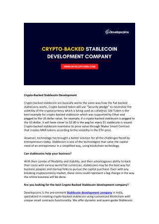 Crypto-Backed Stablecoin Development Company