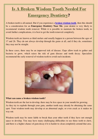Is A Broken Wisdom Tooth Needed For Emergency Dentistry?