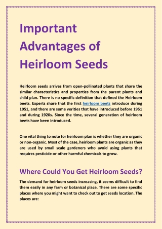 Important Advantages of Heirloom Seeds