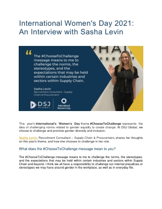International Women's Day 2021 An Interview with Sasha Levin - DSJ Global