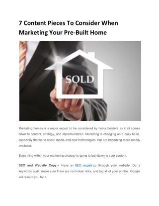 7 Content Pieces To Consider When Marketing Your Pre-Built Homes