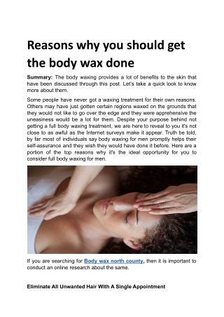 Reasons why you should get the body wax done