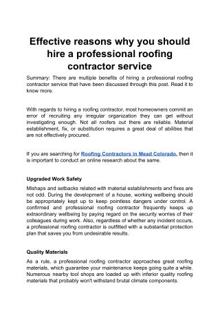 Effective reasons why you should hire a professional roofing contractor service