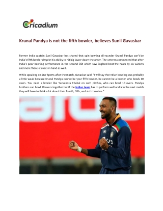 Krunal Pandya is not the fifth bowler, believes Sunil Gavaskar