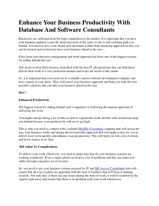 Enhance Your Business Productivity With Database And Software Consultants