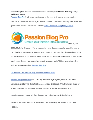 Passion Blog Pro is a Coaching and Training Program,