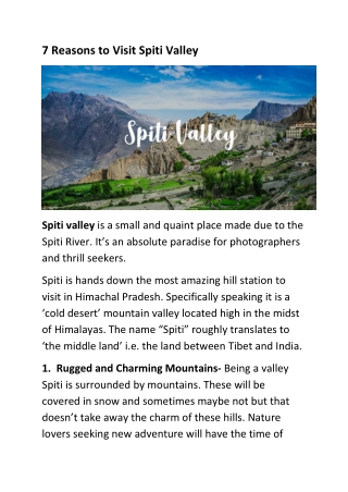 7 Reasons to Visit Spiti Valley