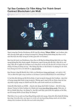 Tại Sao Cardano Có Tiềm Năng Trở Thành Smart Contract Blockchain Lớn Nhất