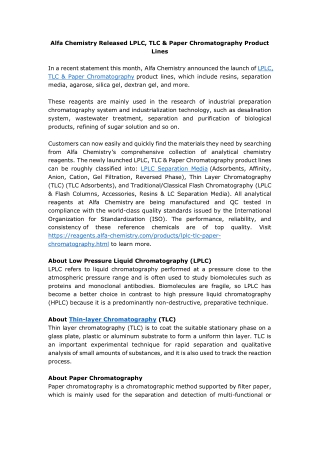 Alfa Chemistry Released LPLC, TLC & Paper Chromatography Product Lines