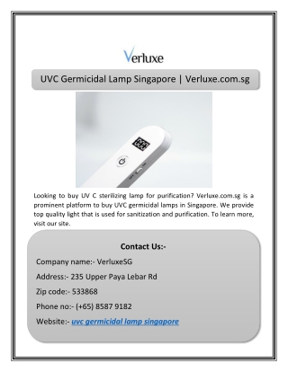 UVC Germicidal Lamp Singapore | Verluxe.com.sg