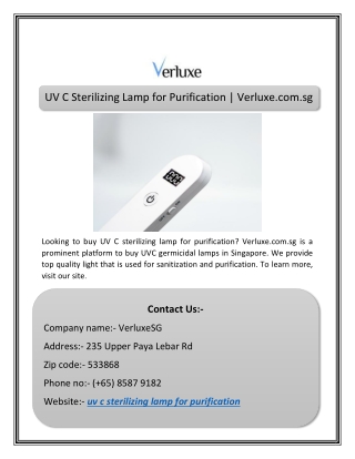 UV C Sterilizing Lamp for Purification | Verluxe.com.sg