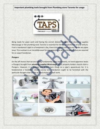 Important plumbing tools brought from Plumbing store Toronto for usage