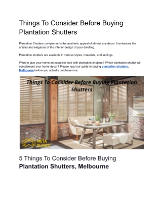 Things To Consider Before Buying Plantation Shutters