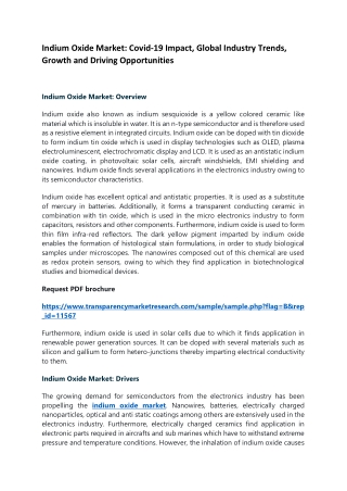 Indium Oxide Market: Covid-19 Impact, Global Industry Trends, Growth and Driving Opportunities