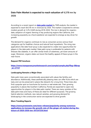Date Palm Market is expected to reach valuation of 4,578 mn by 2026