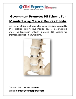 Government Promotes PLI Scheme For Manufacturing Medical Devices In India