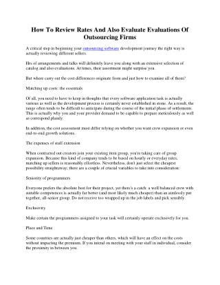 Just How To Compare Prices And Also Assess Estimates Of Outsourcing Providers