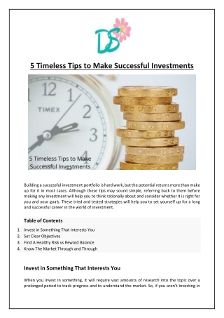 5 Timeless Tips to Make Successful Investments