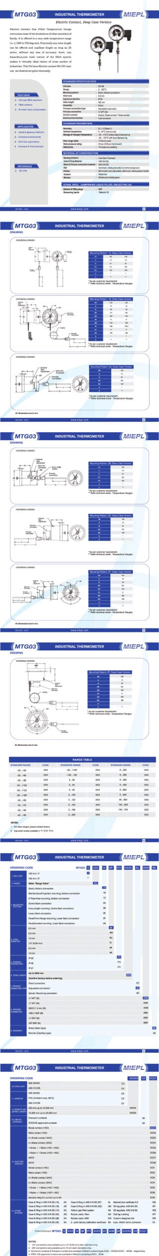 MTG03 Electric Contact, Deep Case Version Industrial Thermometer | MIEPL