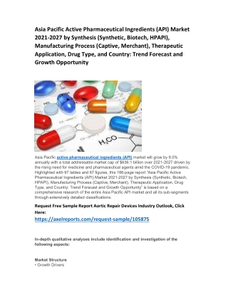 Asia Pacific Active Pharmaceutical Ingredients (API) Market 2021-2027 by Synthesis (Synthetic, Biotech, HPAPI), Manufact