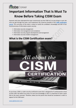 Important Information That Is Must To Know Before Taking CISM Exam