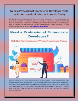 Need a Professional Ecommerce Developer? Call the Professionals of Vrinsoft Australia Today