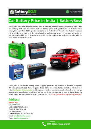 Car Battery Prices in India-BatteryBoss