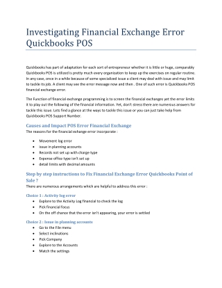 Investigating Financial Exchange Error Quickbooks POS