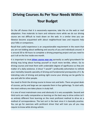 Driving Courses As Per Your needs within your budget