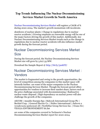 Top Trends Influencing The Nuclear Decommissioning Services Market Growth In North America