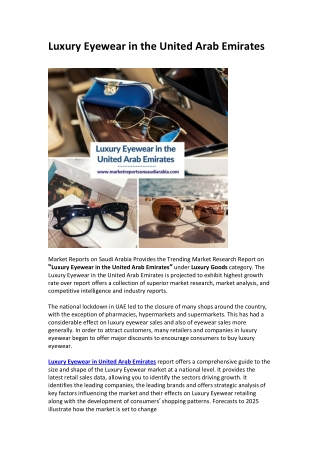 Luxury Eyewear in the United Arab Emirates 2020 - 2025
