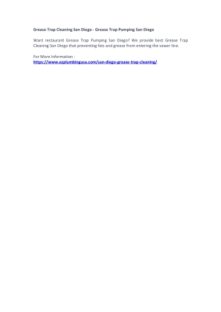 Grease Trap Cleaning San Diego - Grease Trap Pumping San Diego